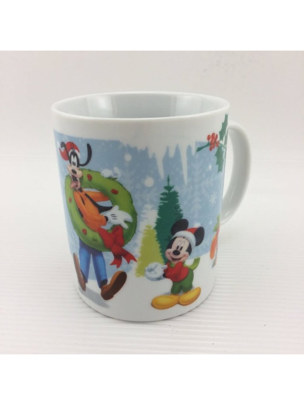 Vintage Disney Christmas Coffee Mug  Mickey Mouse, Minnie & Goofy Holiday Scene